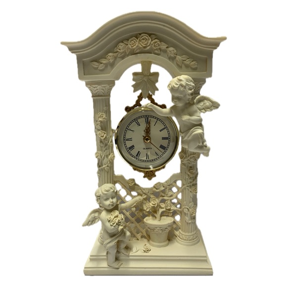 Avon Cherub Clock • Romantic Angel Decor Vintage Style Collectible Mantel Clock